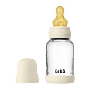 Картинка товара Стеклянная бутылочка с латексной соской, медленный поток BIBS - Ivory, 120 мл