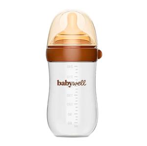 Картинка товара Бутылочка Babywell из стекла с нижним клапаном, коричневый 240 мл