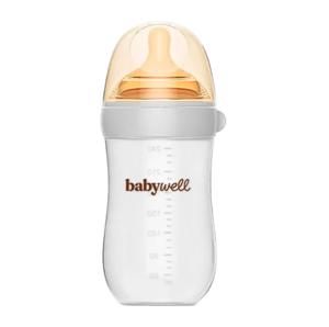 Картинка товара Бутылочка Babywell из стекла с нижним клапаном, серый 240 мл