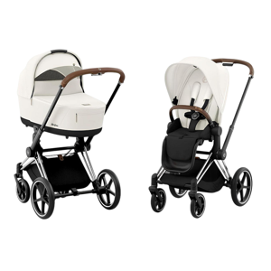 Картинка товара Коляска 2 в 1 Cybex Priam IV Chrome Brown Off White в комплекте со спальным блоком