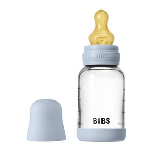 Картинка товара Стеклянная бутылочка с латексной соской, медленный поток BIBS - Baby Blue, 120 мл