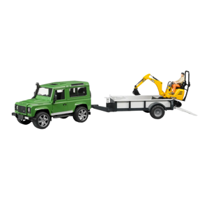 Картинка товара Внедорожник Land Rover Defender c прицепом-платформой, гусеничным мини экскаватором 8010 CTS и рабочим