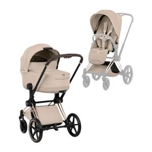 Картинка товара Коляска Cybex Priam Style Rosegold Cozy Beige в комплекте со спальным блоком Fold